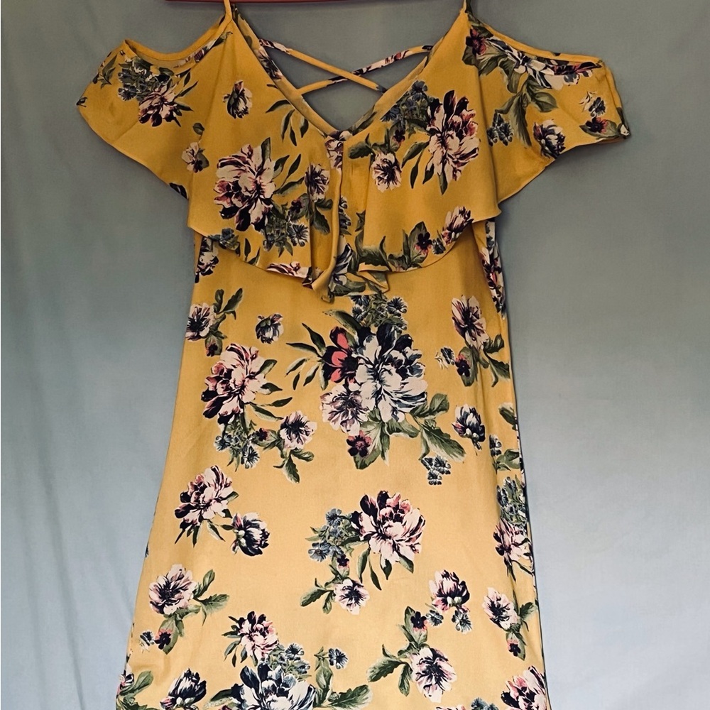 Chico's Yellow Floral Cold-Shoulder Mini Dress Maitai  Size S